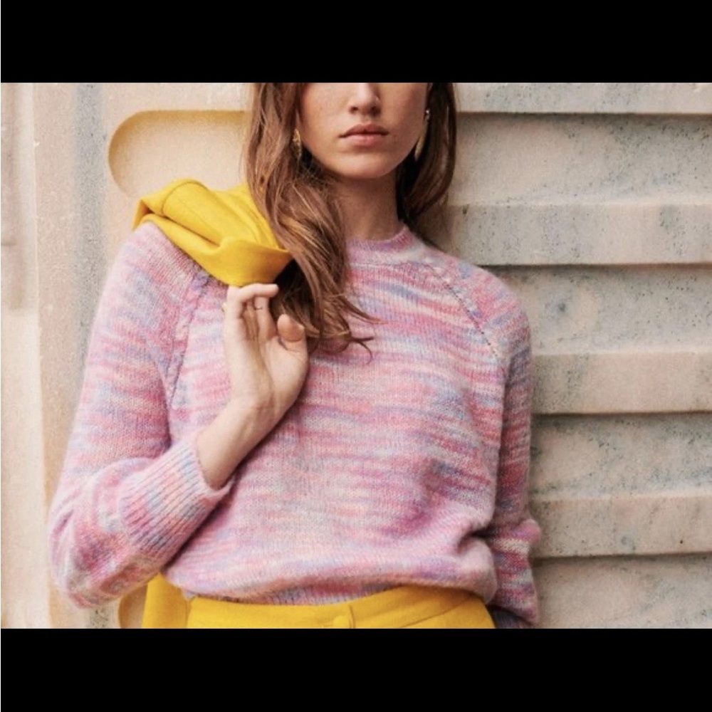 NWT Sezane Alberto Pastel Pink Marled Crewneck Sweater Medium